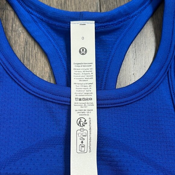 Lululemon NWT Swiftly Tech Cropped Racerback Tank Top 2.0 Galactic Cobalt - Picture 6 of 7